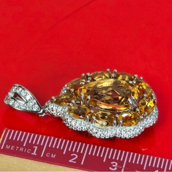 925 Sterling Silver Large Pendant 3x2cm with Natural Citrine Gem & Cz - Picture 4 of 7